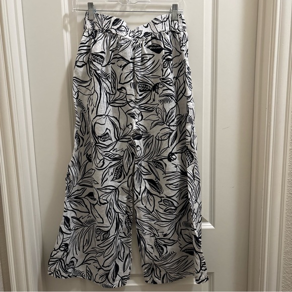 Christian Siriano 100% Linen Pants White Tropical Leaf Print Linen Wide Leg Sm - Picture 3 of 3
